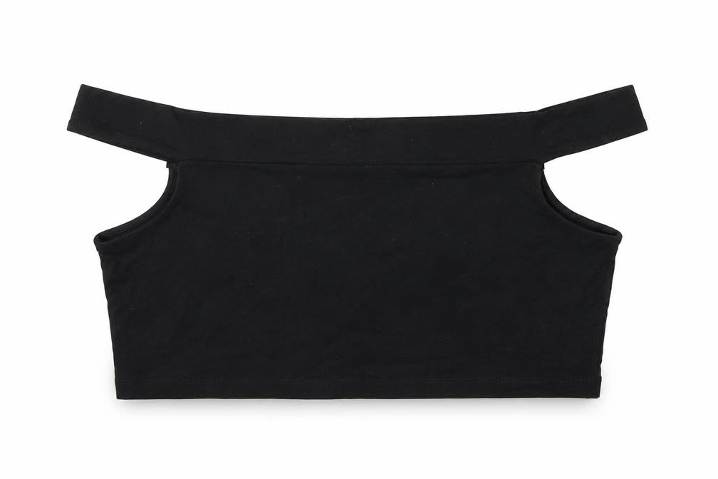 ASOS Womens Black Cotton Cropped T-Shirt Size 16 Off the Shoulder