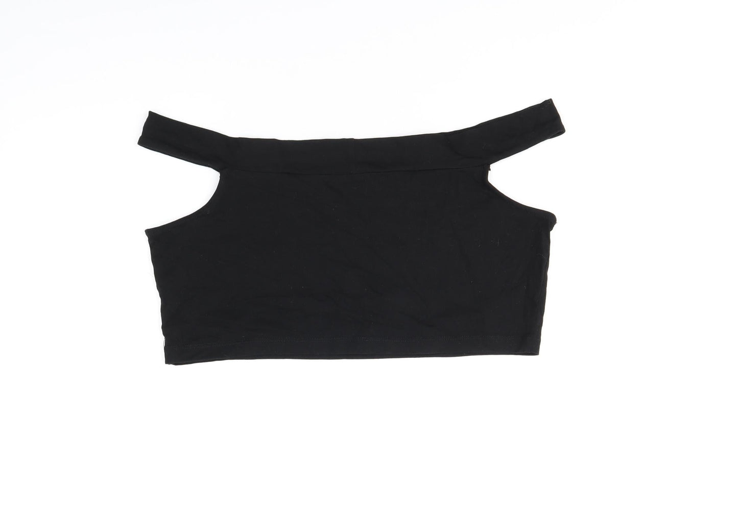 ASOS Womens Black Cotton Cropped T-Shirt Size 16 Off the Shoulder