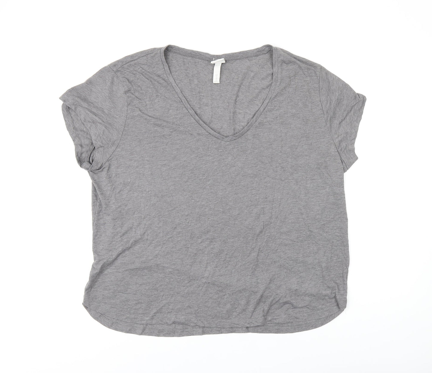 H&M Womens Grey Polyester Basic T-Shirt Size XL V-Neck