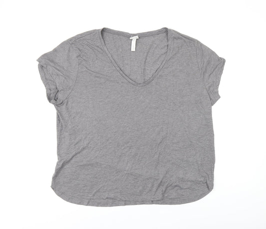 H&M Womens Grey Polyester Basic T-Shirt Size XL V-Neck