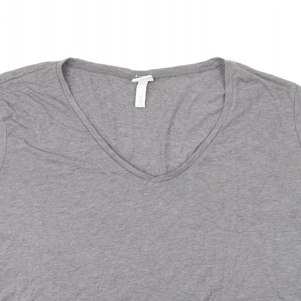 H&M Womens Grey Polyester Basic T-Shirt Size XL V-Neck