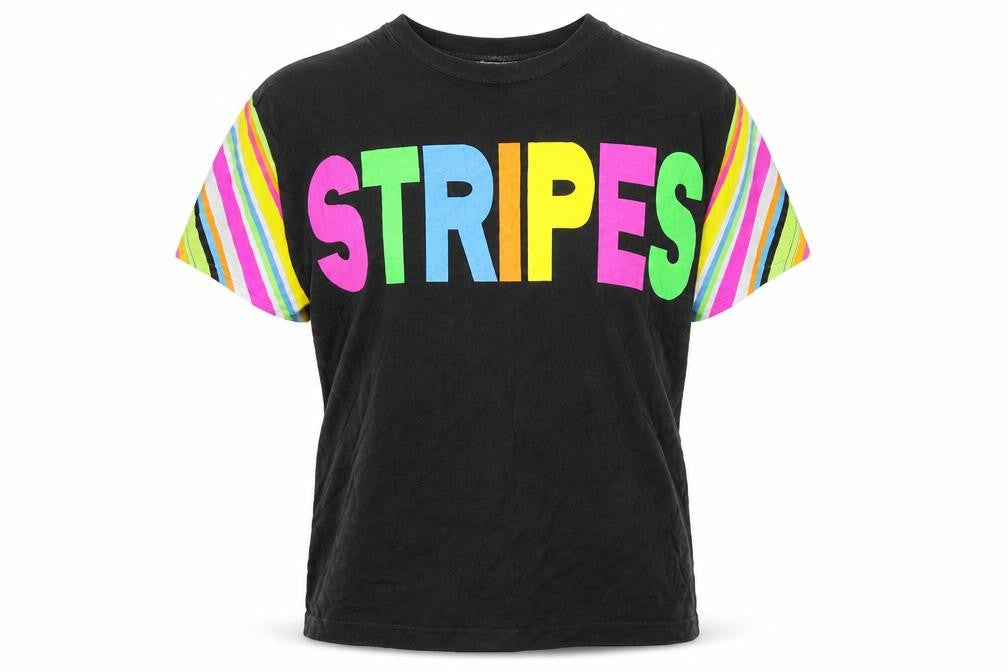 Honey Womens Black Striped Cotton Basic T-Shirt One Size Round Neck - Stripes