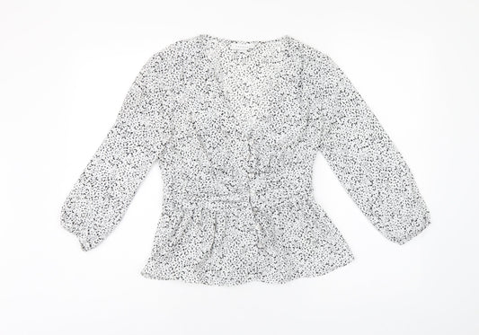 Topshop Womens White Geometric Polyester Basic Button-Up Size 8 V-Neck
