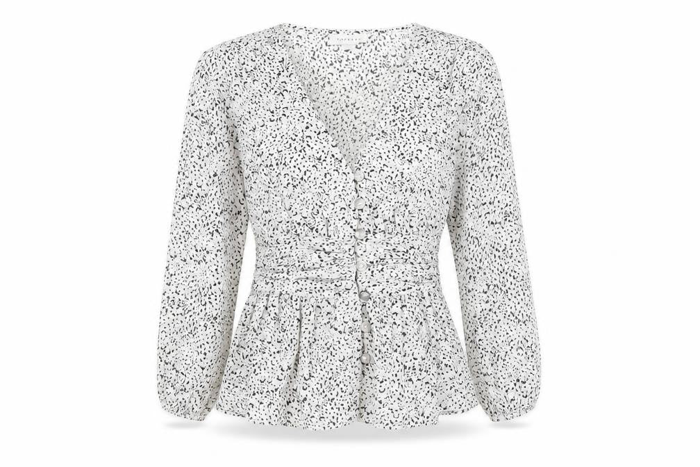 Topshop Womens White Geometric Polyester Basic Button-Up Size 8 V-Neck