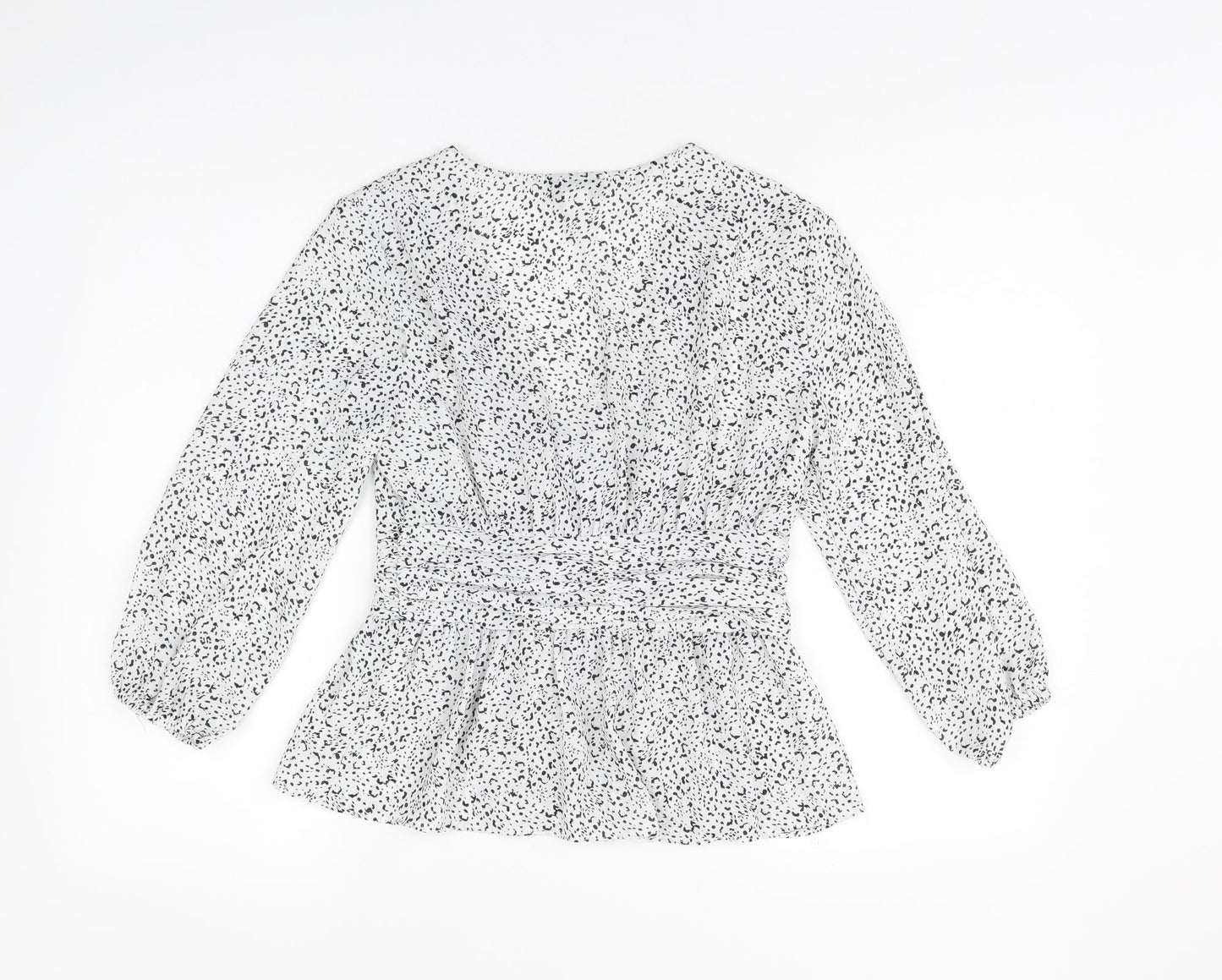 Topshop Womens White Geometric Polyester Basic Button-Up Size 8 V-Neck