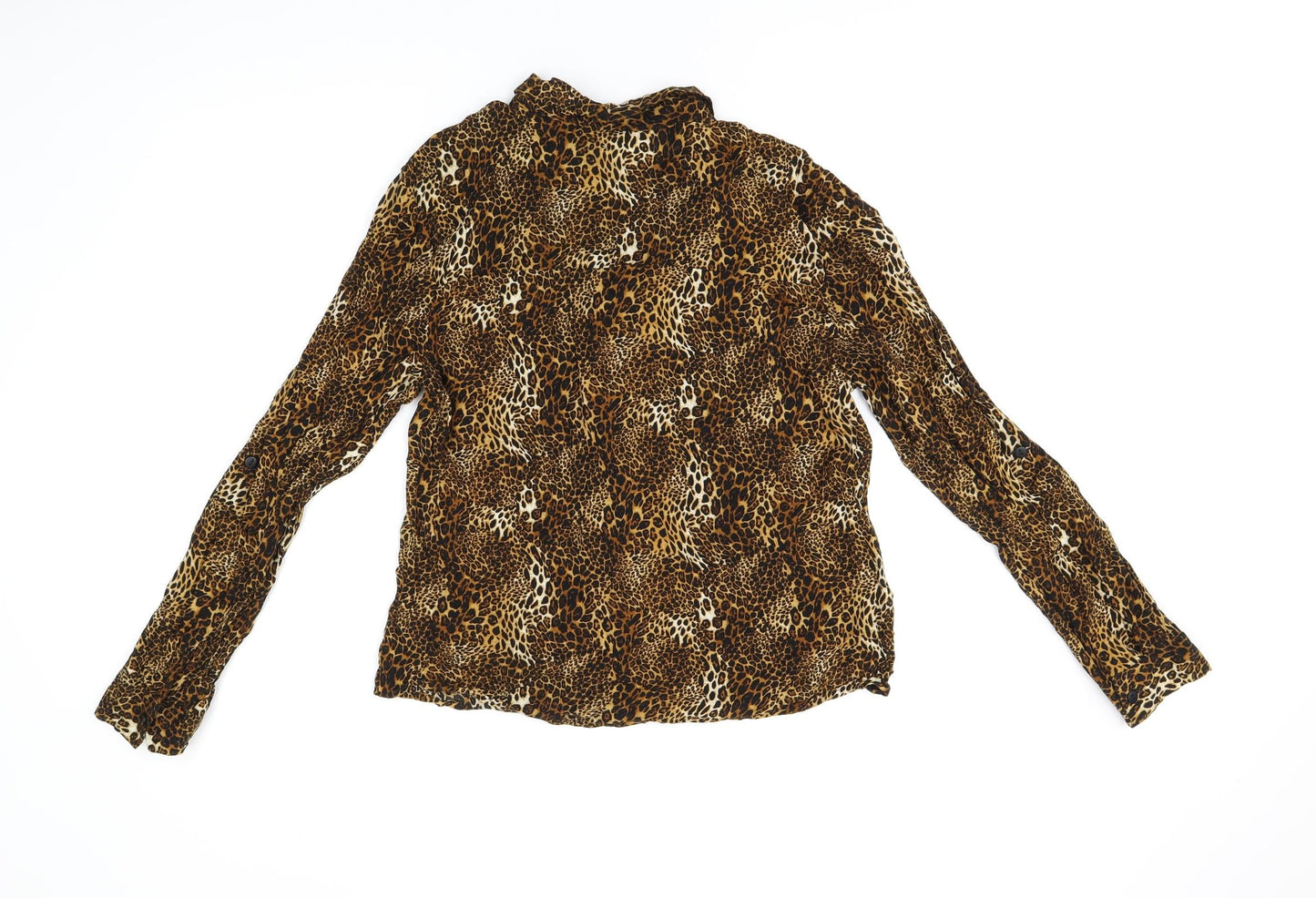 Apricot Womens Brown Animal Print Viscose Basic Button-Up Size 12 Collared - Leopard Print