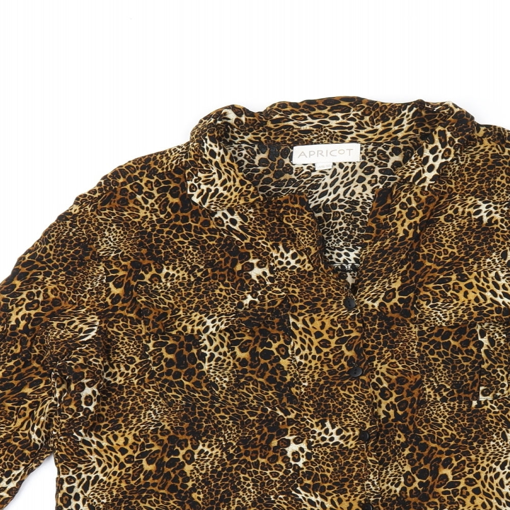 Apricot Womens Brown Animal Print Viscose Basic Button-Up Size 12 Collared - Leopard Print