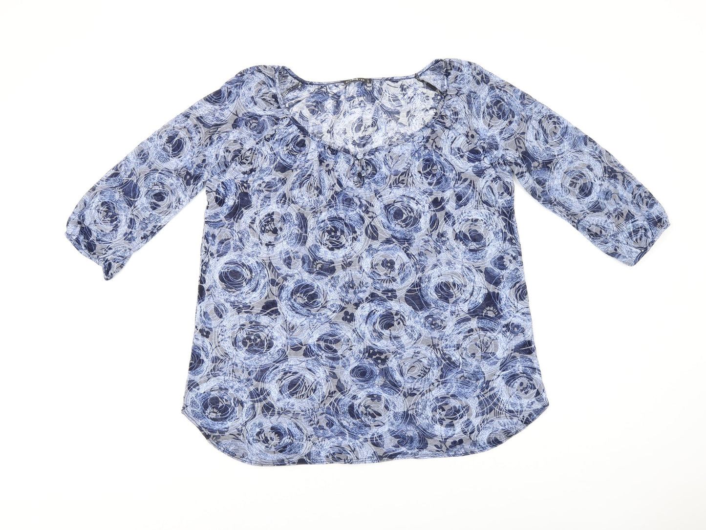 CMD Womens Blue Geometric Polyester Basic T-Shirt Size 16 Scoop Neck