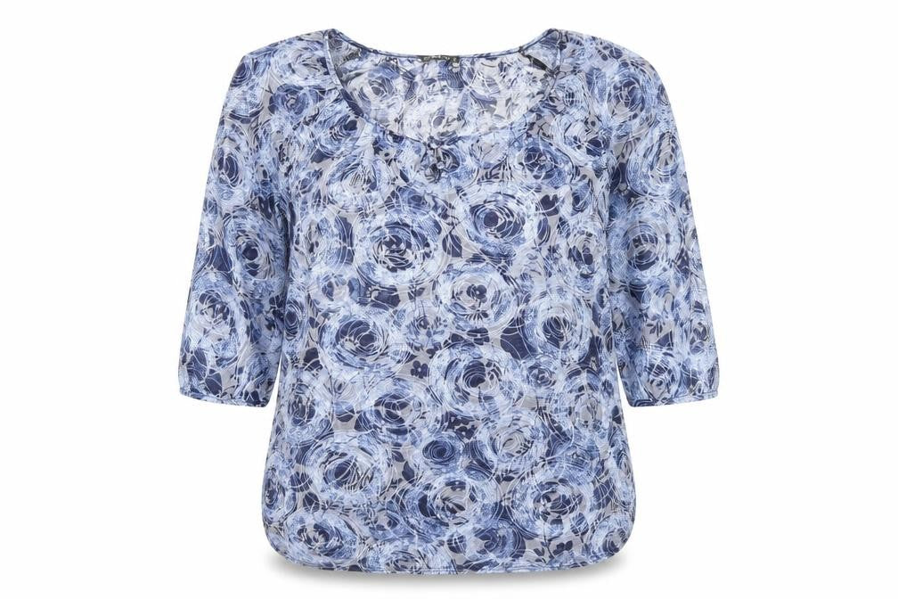CMD Womens Blue Geometric Polyester Basic T-Shirt Size 16 Scoop Neck