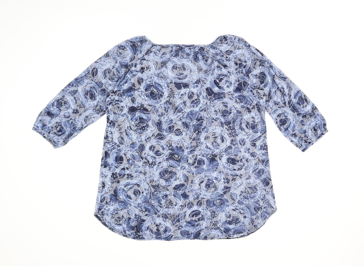 CMD Womens Blue Geometric Polyester Basic T-Shirt Size 16 Scoop Neck
