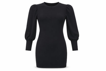 Front view of ASOS women’s black polyester bodycon, size UK 8, round neck pullover