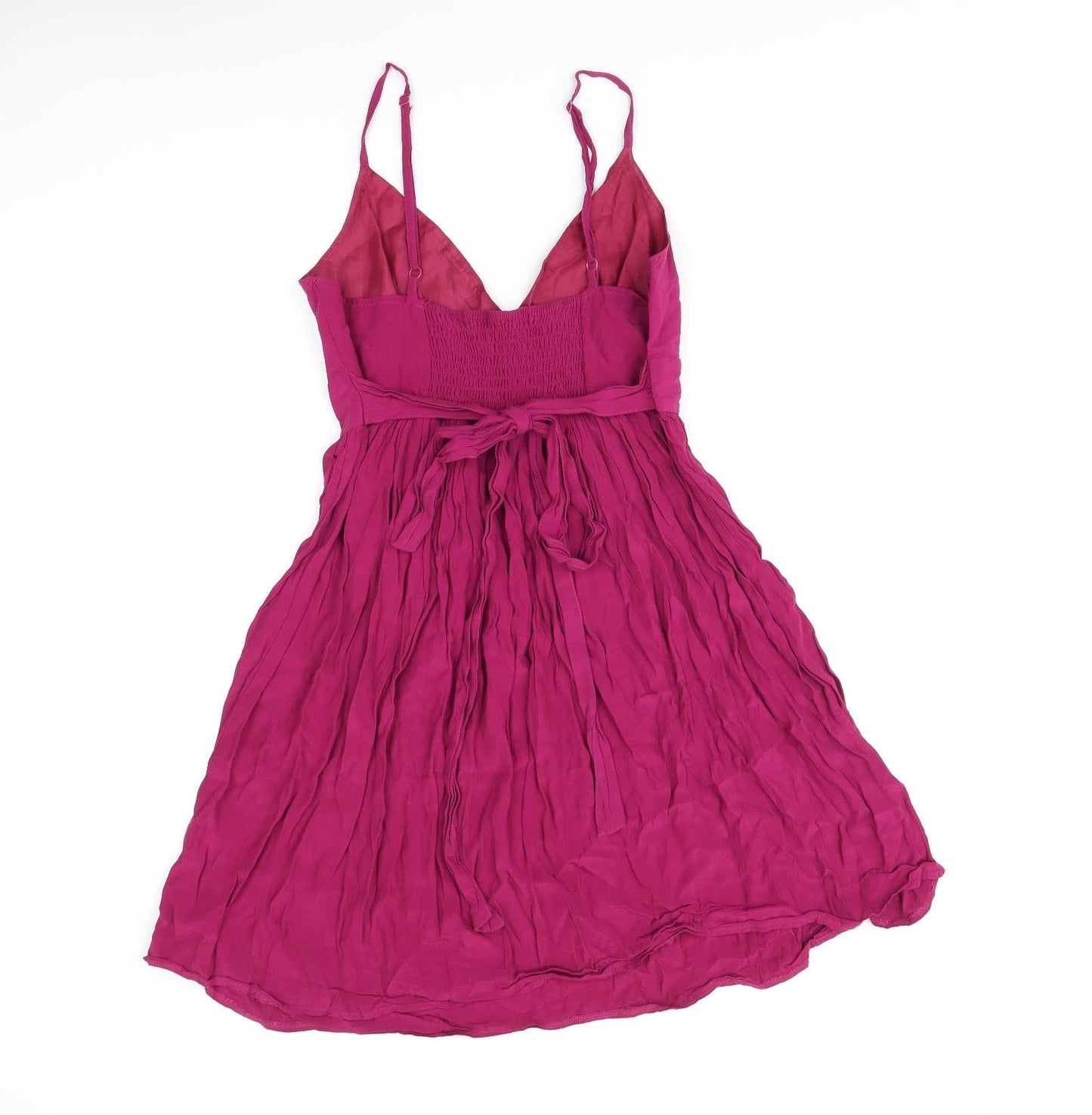 Topshop Womens Pink Viscose Skater Dress Size 14 V-Neck Tie