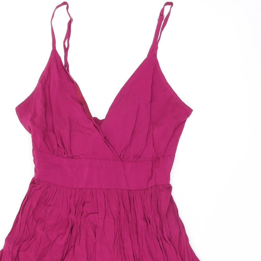 Topshop Womens Pink Viscose Skater Dress Size 14 V-Neck Tie