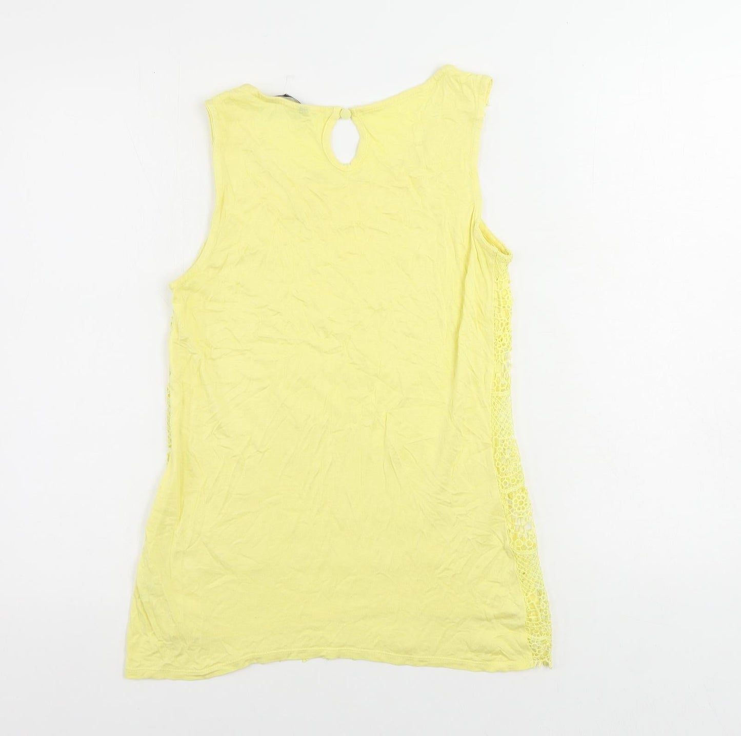 M&Co Womens Yellow Viscose Basic Tank Size 8 Boat Neck - Crochet Detail