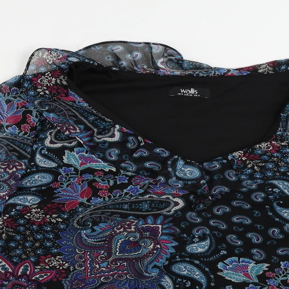 Wallis Womens Black Paisley Polyester Basic Blouse Size 8 V-Neck