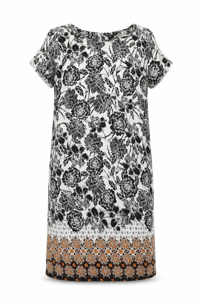 M&Co Womens White Floral Viscose Shift Size 10 Round Neck Button