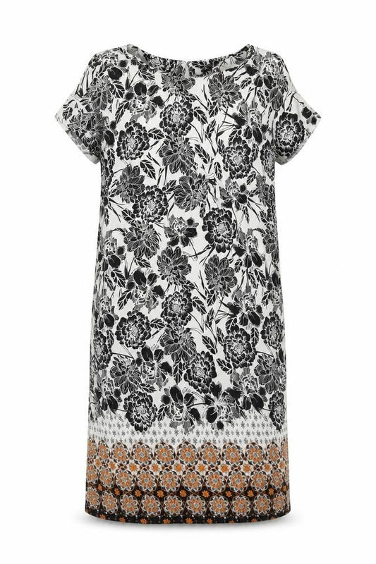 M&Co Womens White Floral Viscose Shift Size 10 Round Neck Button