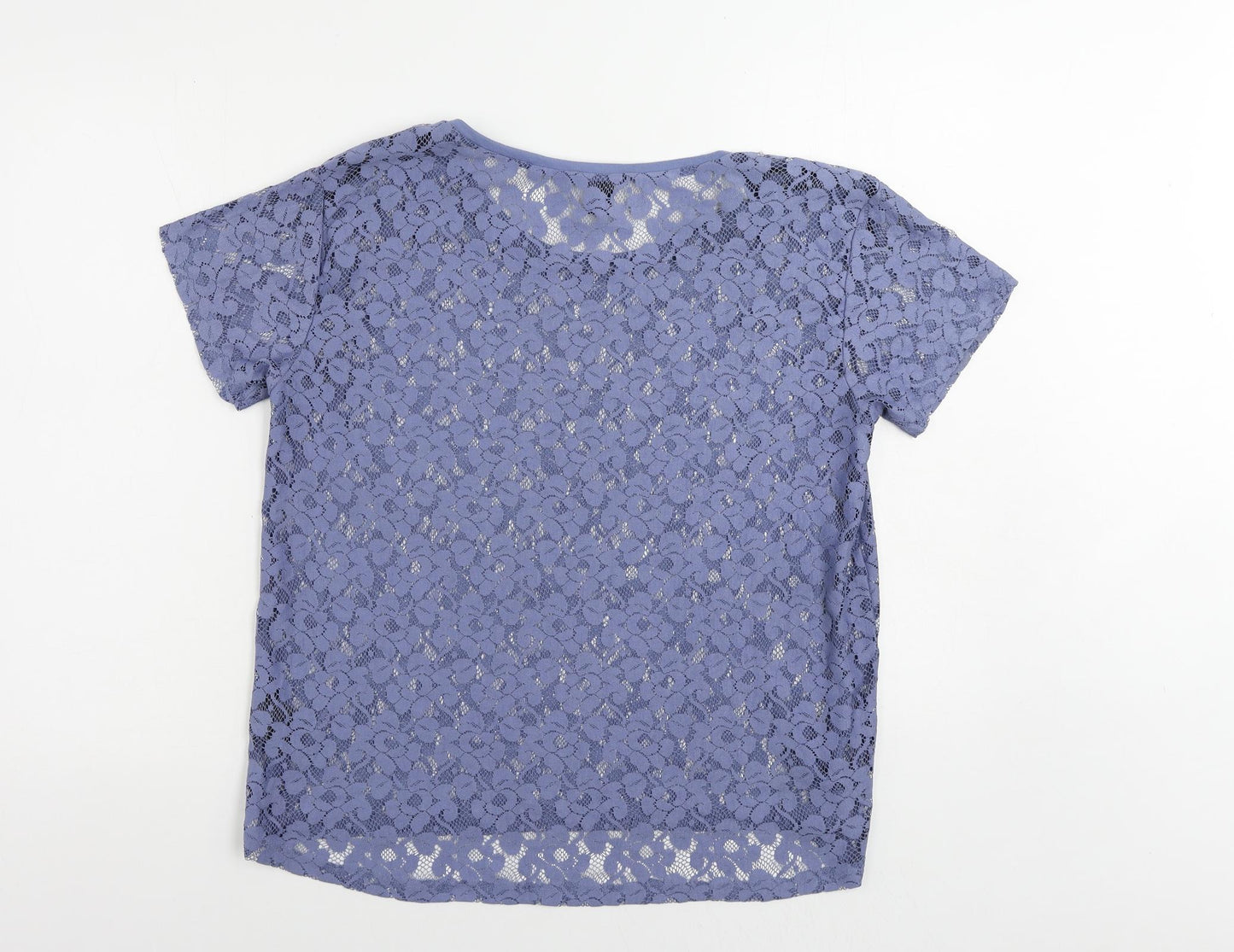 H&M Womens Blue Polyester Basic T-Shirt Size M Boat Neck - Sheer