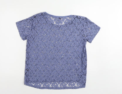 H&M Womens Blue Polyester Basic T-Shirt Size M Boat Neck - Sheer