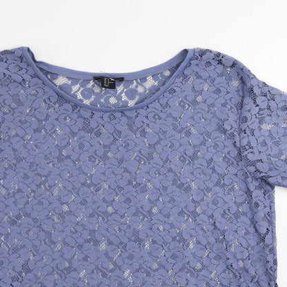 H&M Womens Blue Polyester Basic T-Shirt Size M Boat Neck - Sheer