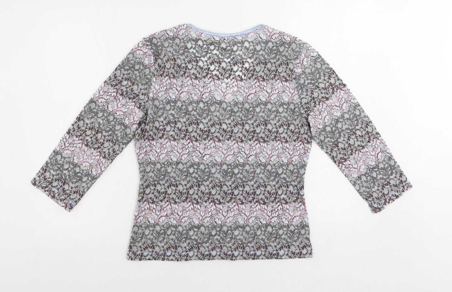 M&Co Womens Multicoloured Geometric Nylon Basic Blouse Size 14 V-Neck - Sheer
