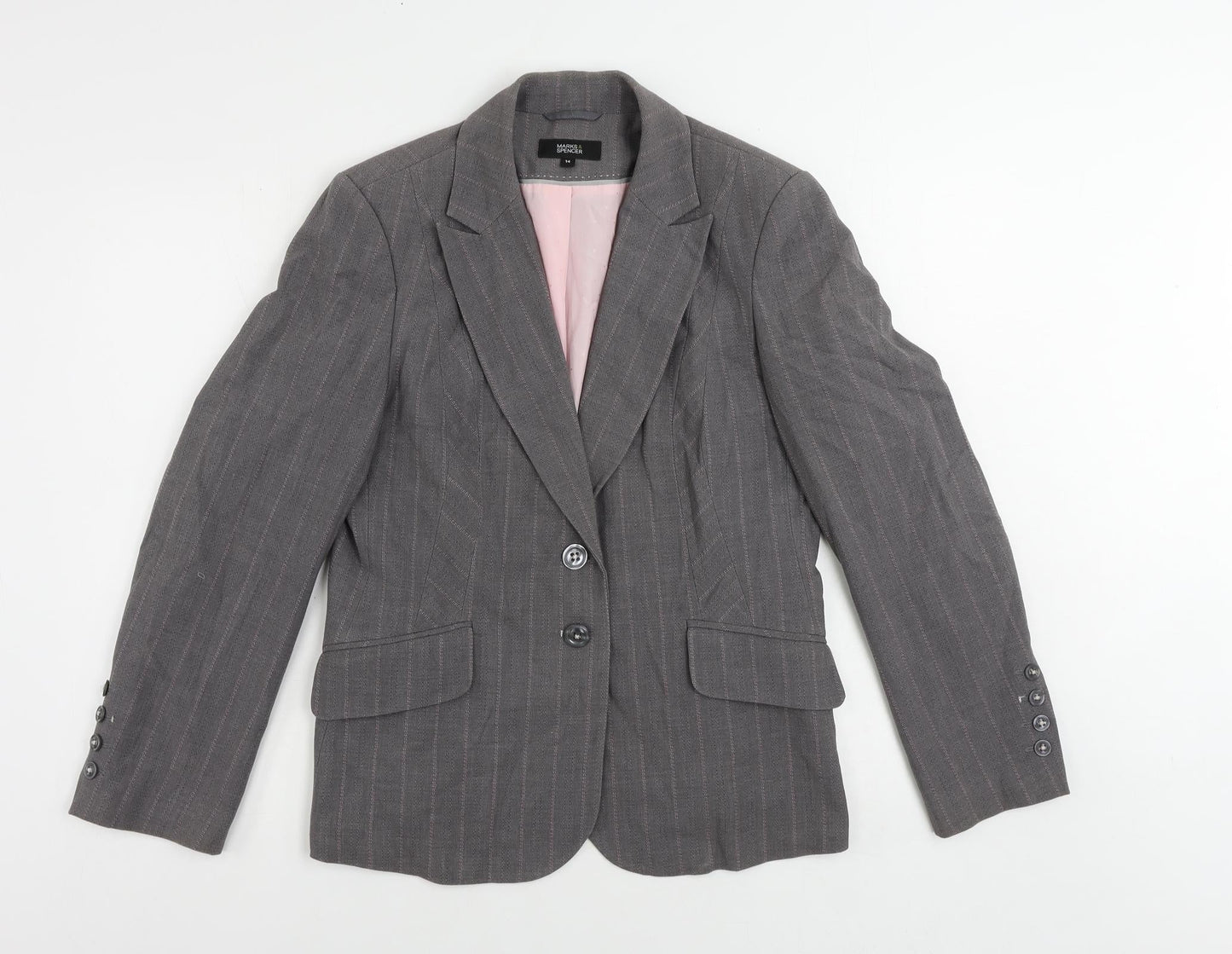 Marks and Spencer Womens Grey Striped Jacket Blazer Size 14 Button