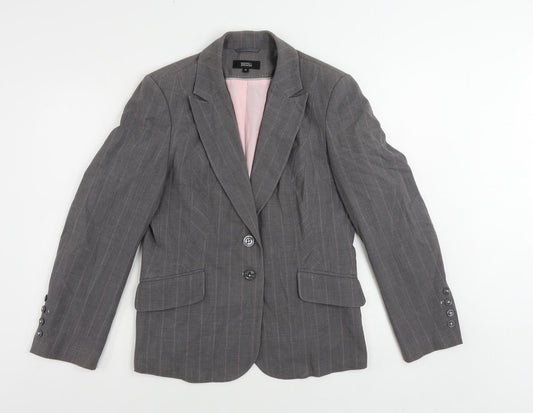 Marks and Spencer Womens Grey Striped Jacket Blazer Size 14 Button