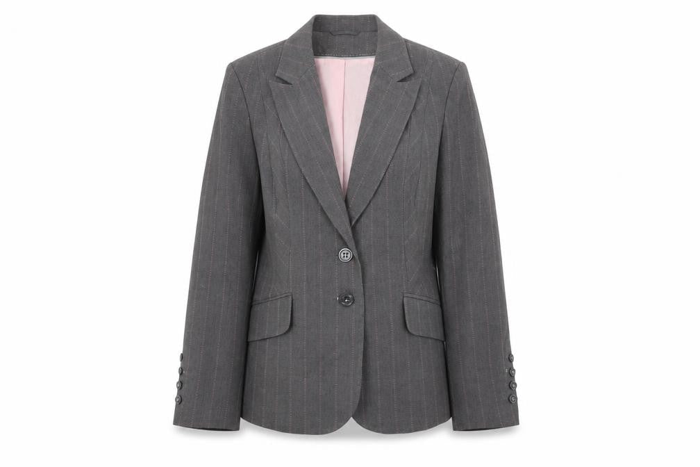 Marks & Spencer Womens Grey Striped Jacket Blazer Size 14 Button