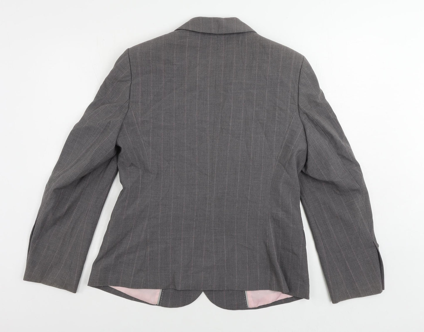 Marks and Spencer Womens Grey Striped Jacket Blazer Size 14 Button