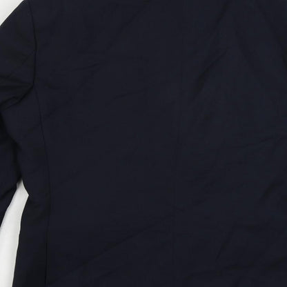 Brand and care label for Red Herring men’s blue polyester jacket suit jacket, size 38, regular