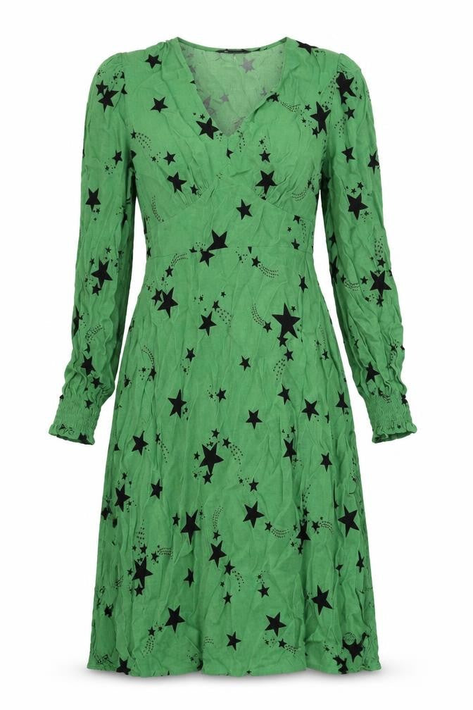 Marks & Spencer Womens Green Geometric Viscose A-Line Size 10 V-Neck Zip