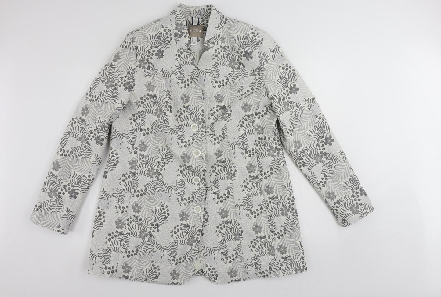 Mona Womens Grey Floral Jacket Blazer Size 20 Button