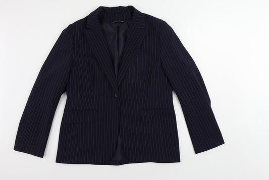 Essentials Womens Blue Striped Jacket Blazer Size 16 Button