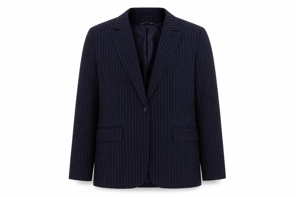 Essentials Womens Blue Striped Jacket Blazer Size 16 Button