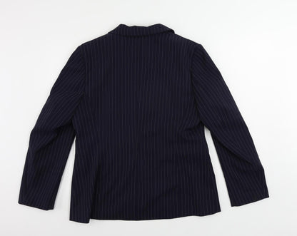 Essentials Womens Blue Striped Jacket Blazer Size 16 Button