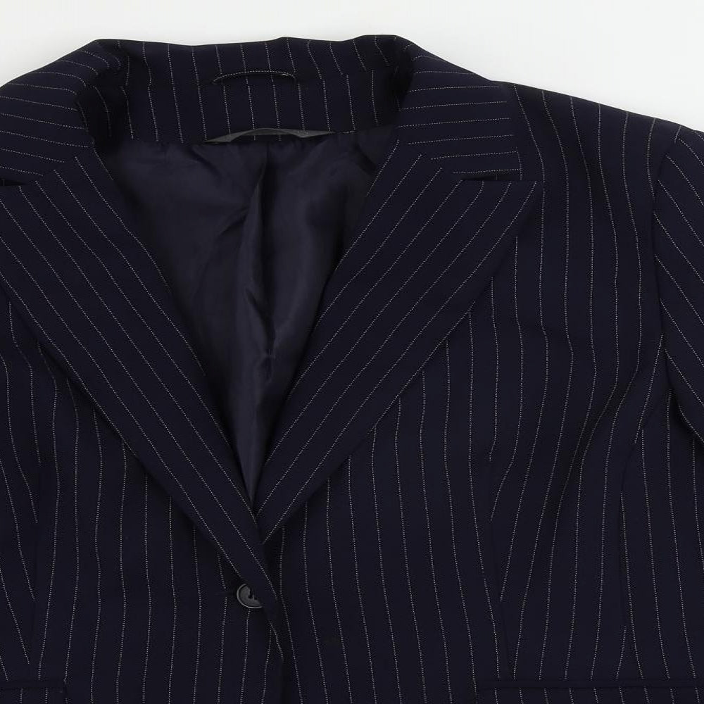 Essentials Womens Blue Striped Jacket Blazer Size 16 Button