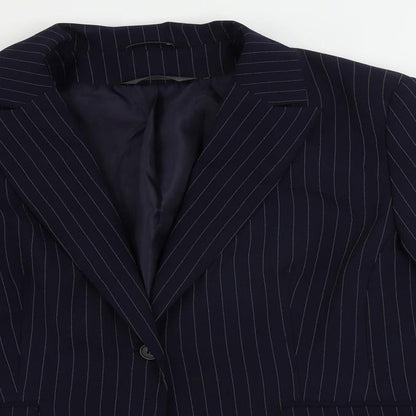 Essentials Womens Blue Striped Jacket Blazer Size 16 Button