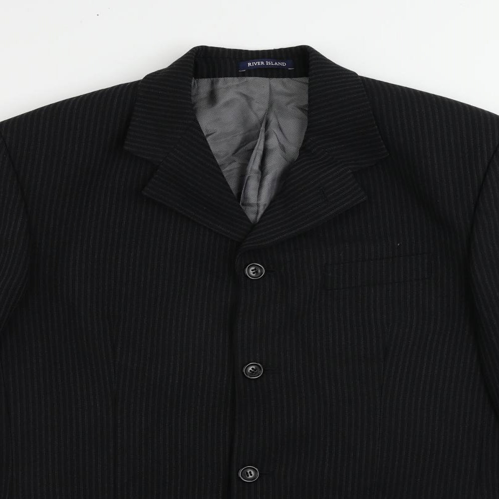 River Island Mens Black Striped Wool Jacket Suit Jacket Size 40 Regular