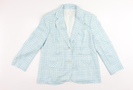 Elégance Womens Blue Plaid Jacket Blazer Size 20 Button