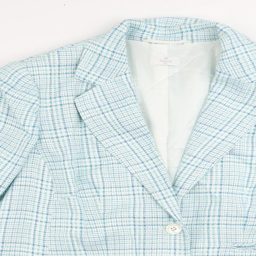 Elégance Womens Blue Plaid Jacket Blazer Size 20 Button