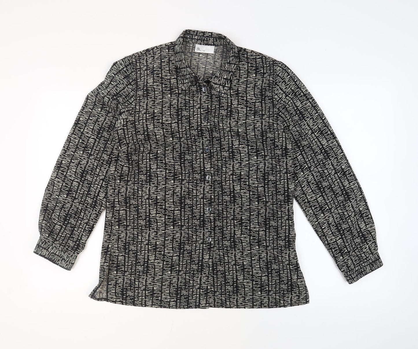 BHS Womens Black Geometric Polyester Basic Button-Up Size 12 Collared