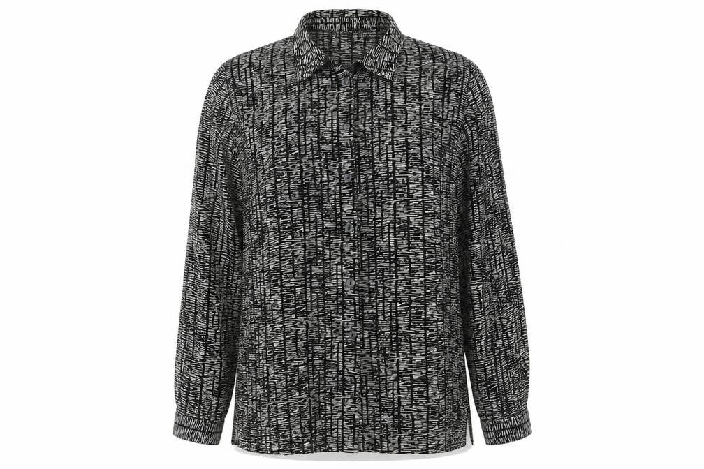 BHS Womens Black Geometric Polyester Basic Button-Up Size 12 Collared