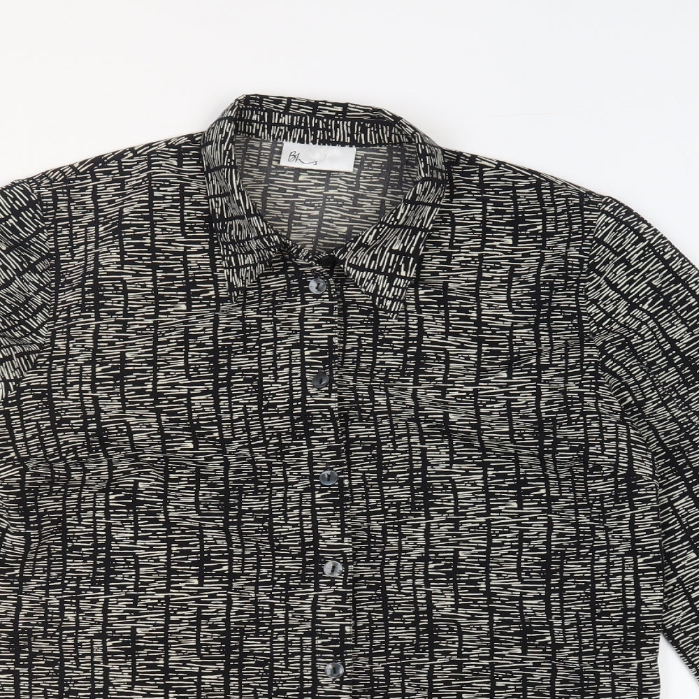 BHS Womens Black Geometric Polyester Basic Button-Up Size 12 Collared