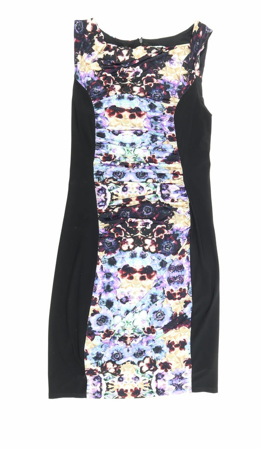 Phase Eight Womens Black Floral Polyester Shift Size 12 Boat Neck Zip