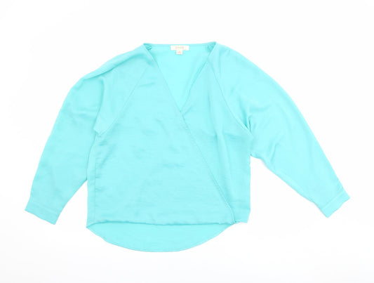 la vie 89 Womens Green Polyester Basic Blouse Size M V-Neck