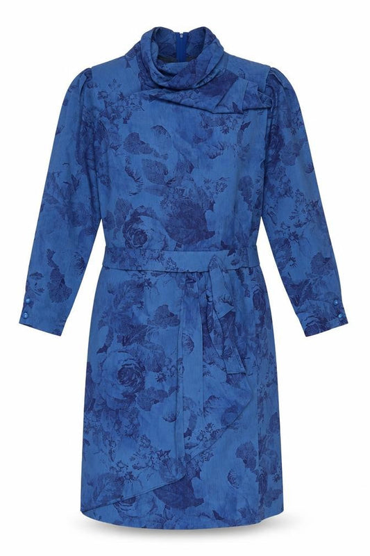 Von Gassler Womens Blue Floral Polyester A-Line Size 12 Cowl Neck Zip - Vintage