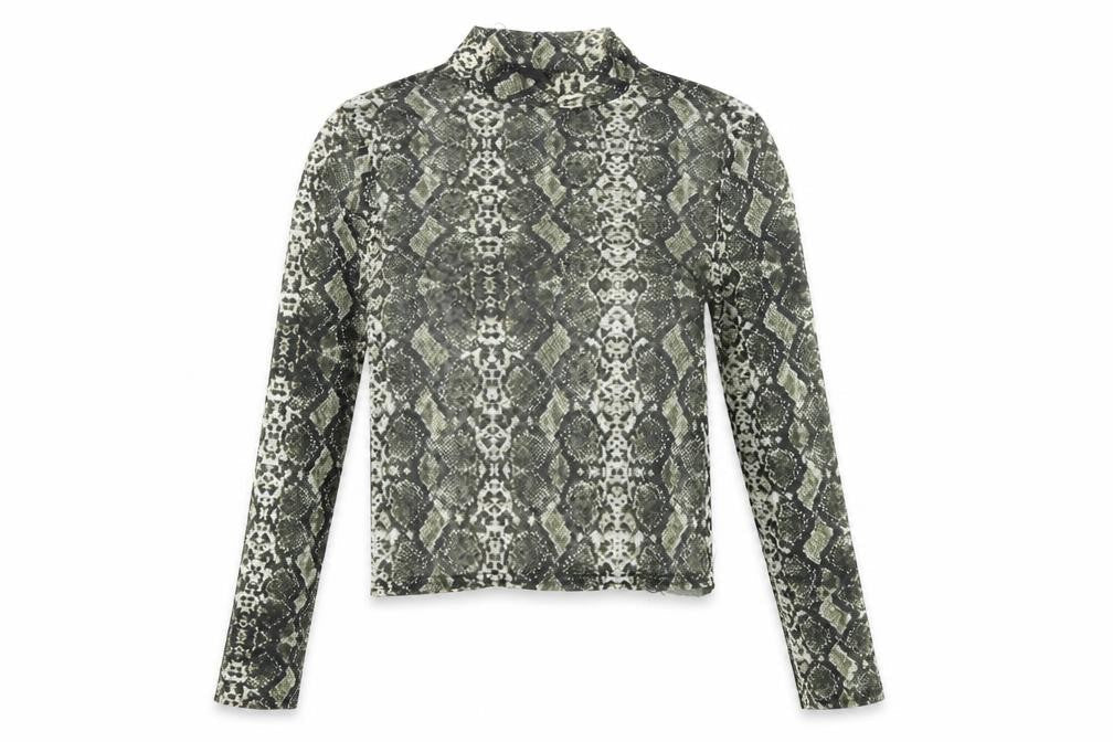 Urban Outfitters Womens Black Animal Print Polyester Basic Blouse Size M Mock Neck - Sheer Snake Skin Print