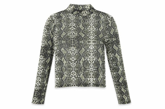 Urban Outfitters Womens Black Animal Print Polyester Basic Blouse Size M Mock Neck - Sheer Snake Skin Print