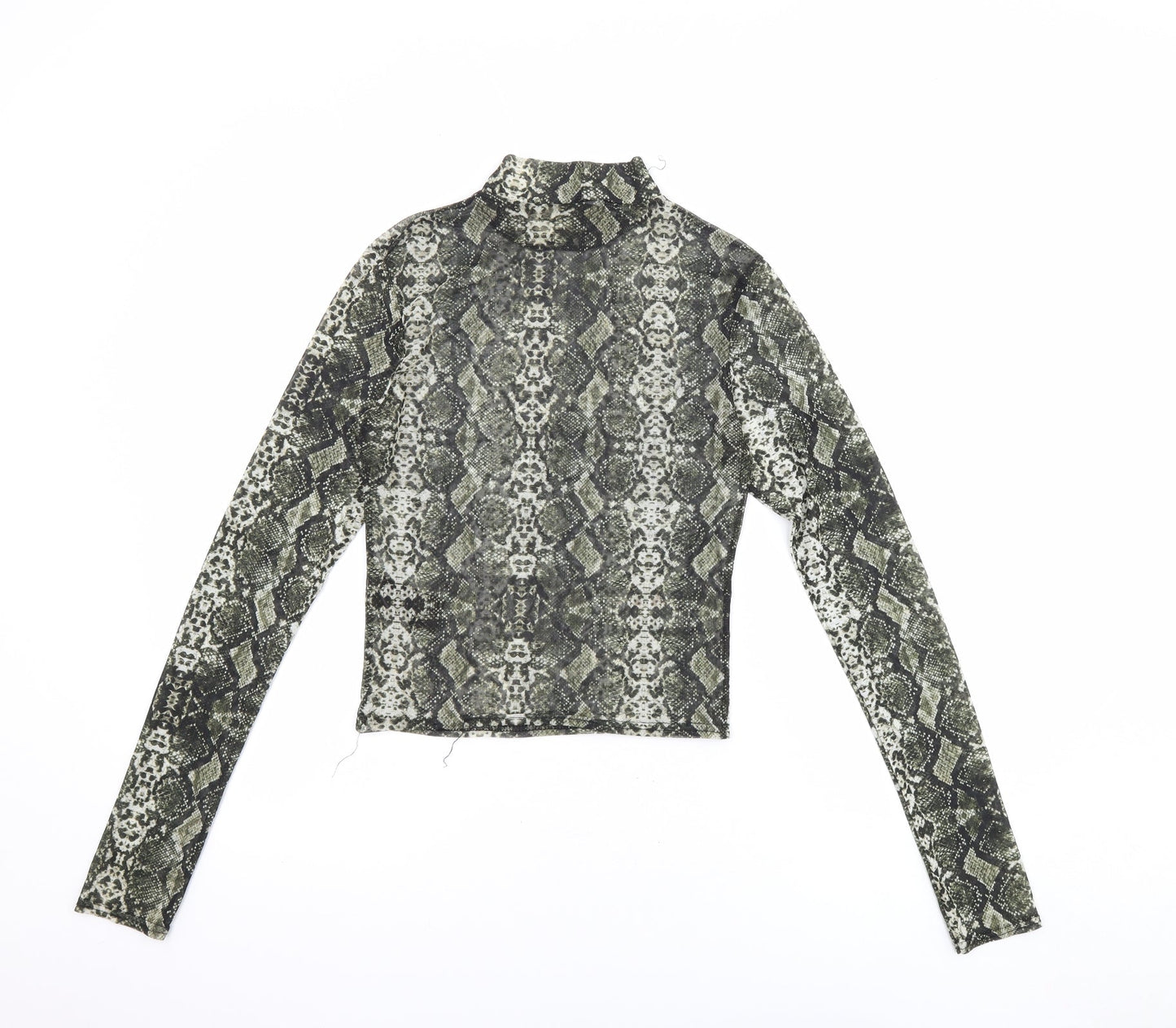 Urban Outfitters Womens Black Animal Print Polyester Basic Blouse Size M Mock Neck - Sheer Snake Skin Print