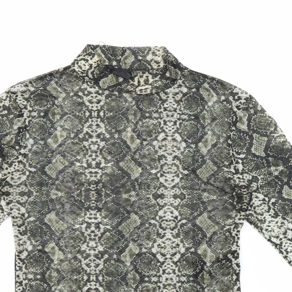 Urban Outfitters Womens Black Animal Print Polyester Basic Blouse Size M Mock Neck - Sheer Snake Skin Print